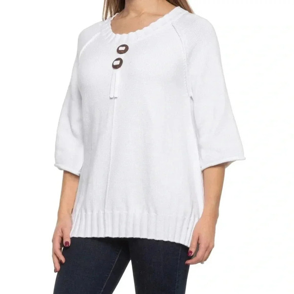 neon buddha Sweaters - NEON BUDDHA Pure Knit White Brilliant 3/4 Sleeve Tunic SWEATER Womens XS NWT